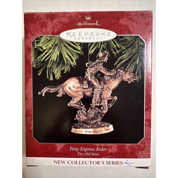 1998 Hallmark Pony Express Rider Ornament Bronze Tones  w/ Box - Picture 1 of 6